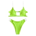 thumbnail image 3 of Miluxas Plus size Swimsuits clearance Women Clear Straps Ribbed Bikini Set Push-Up Brazilian Swimwear Beach Swimsuit Green xl(XL), 3 of 9