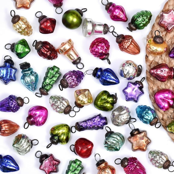 25 Pieces 1–1.5 inch Multicolor Glass Christmas Ornaments Handmade Mini Vintage Baubles for Tree & Holiday Décor Set