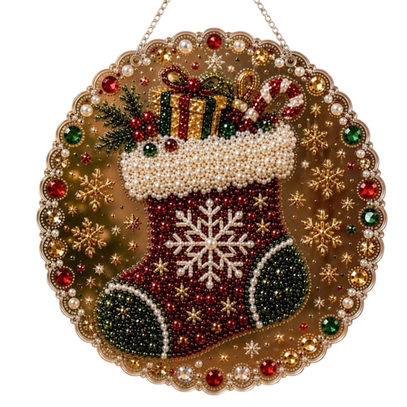 Christmas Diamond Painting Ornament with 9 Inch Round Acrylic Base, Diamond Art Christmas Craft Kit for Christmas Tree Decorations and Reindeer Christmas Decor, Hanging Diamond
