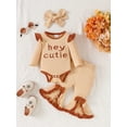 thumbnail image 2 of Newborn Baby Girls Outfits Baby Girls Fall Winter Clothes 3-6 Months Girls Long Sleeve Letter Print Romper Top Pants Set with Headband Apricot, 2 of 8