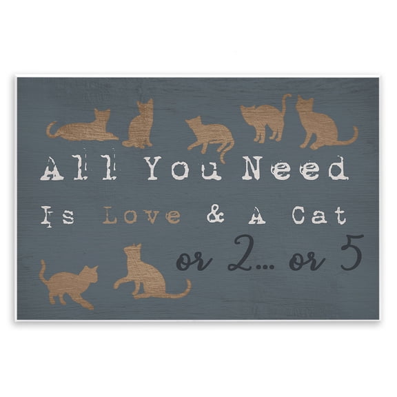 Stupell Industries Rustic Lodge Love And Many Cats Slate Blue Funny Typography Wall Plaque Art, 15 x 10, by Lil' Rue