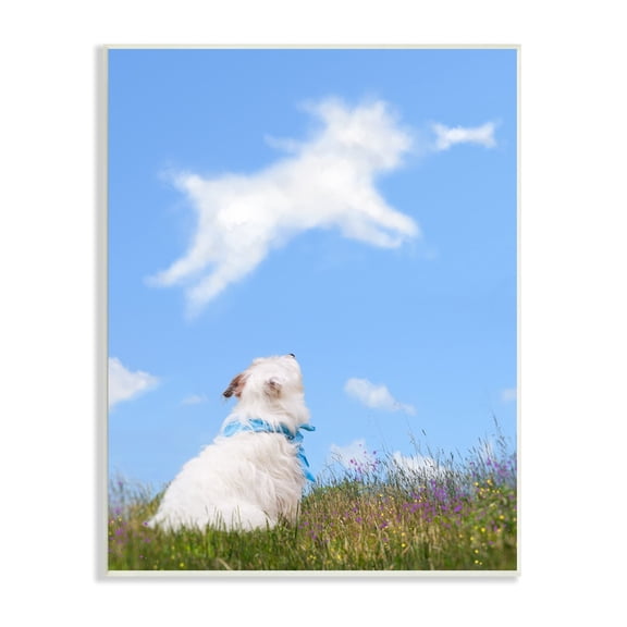 Stupell Industries White Dog Watching Shaped Clouds Chasing Bone Graphic Art Unframed Art Print Wall Art, Design by Michael Quackenbush