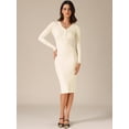 thumbnail image 3 of DARING DIVA V Neck Long Sleeve Slim Fitted Midi Dress XS Apricot, 3 of 6