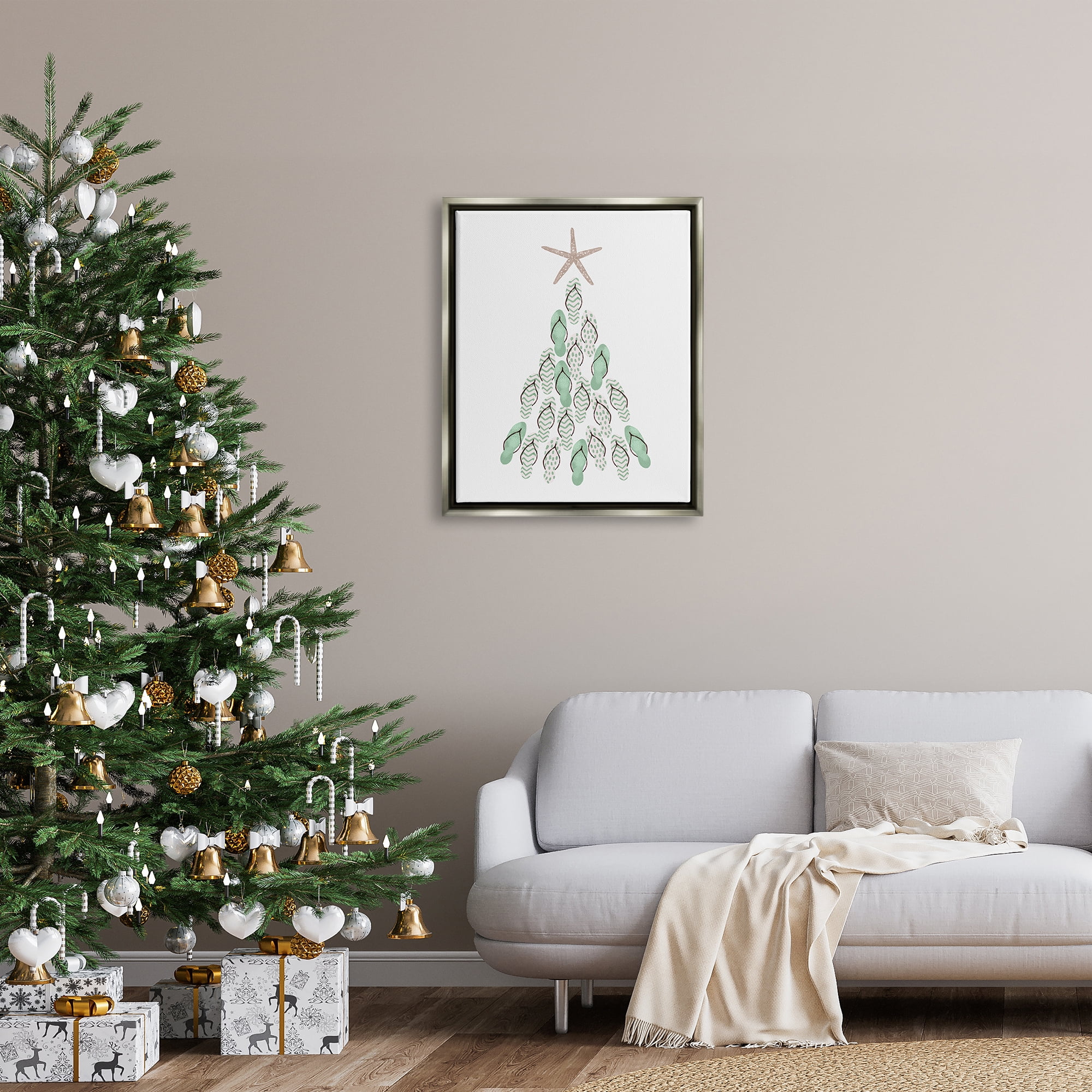 Stupell Industries Flip Flop Beachy Christmas Tree Holiday Painting Gray Floater Framed Art Print Wall Art
