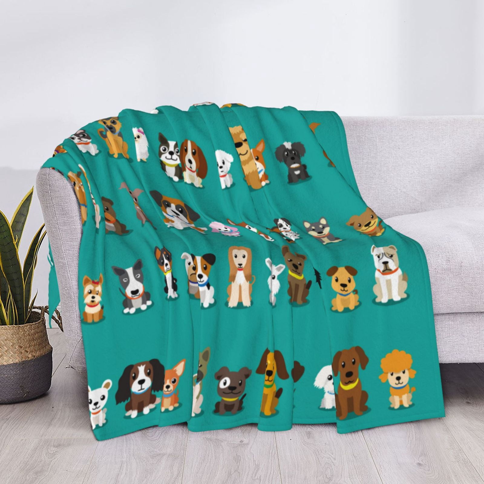 Throw Blanket for Couch - Cartoon Dogs Soft Comfy Lightweight Cozy Warm Throw Blanket, Fuzzy Plush Flannel Blanket & Throws for Sofa and Bed All Season