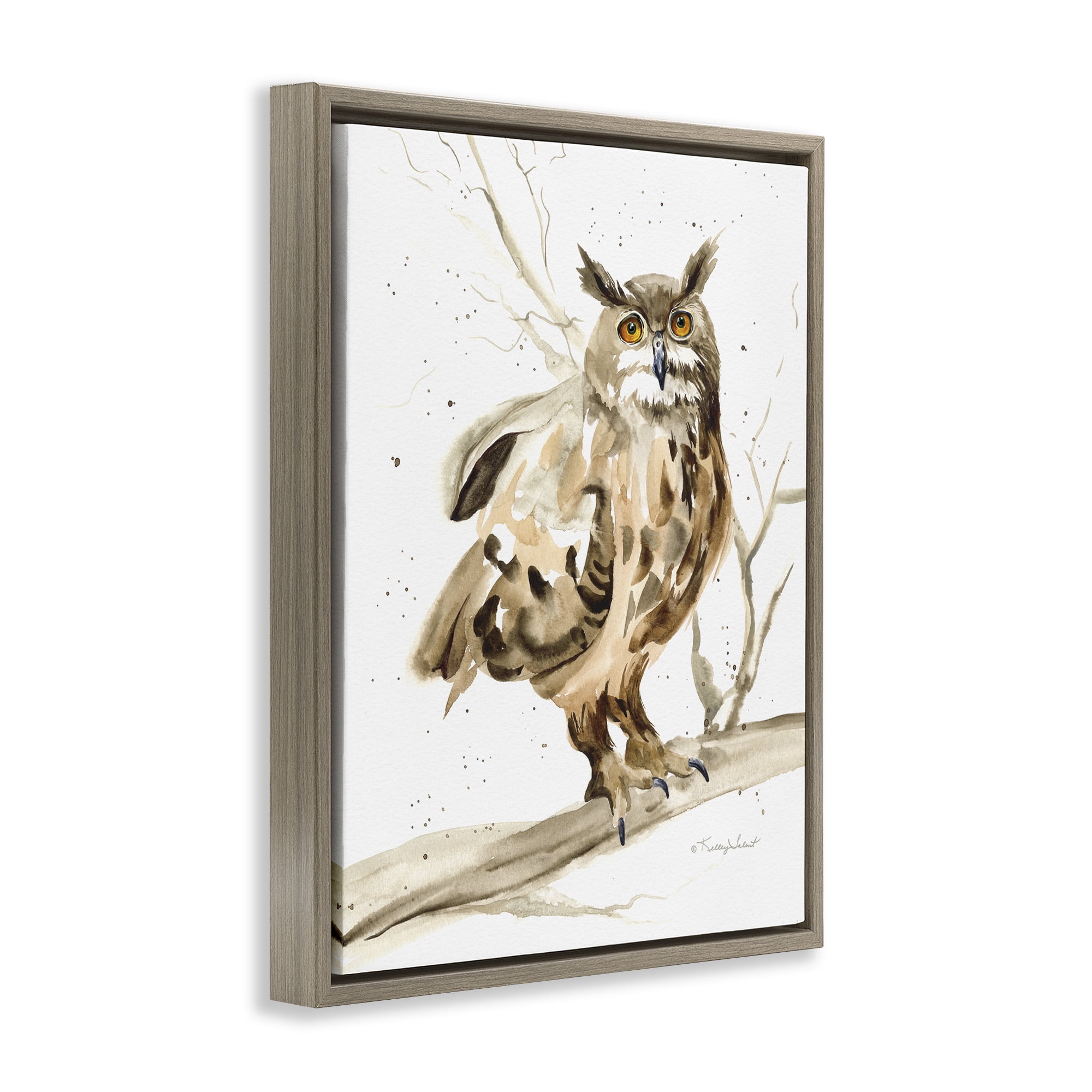 Stupell Industries Owl Perched in Tree Animals & Insects Painting Brown Floater Framed Canvas Art Print Wall Art, 17 x 21