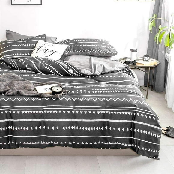Bohemian Duvet Cover Set - Black Striped Ethnic Boho Printed 100% Natural Cotton with 3 Pieces Ultra Soft Breathable Comforter Cover Extremely Durable and Fade Resistant (baimuda, Queen)