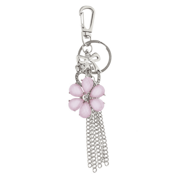 Lux Accessories Silver Tone Pink Flower Chain Tassel Cluster Keychain Bag Charm