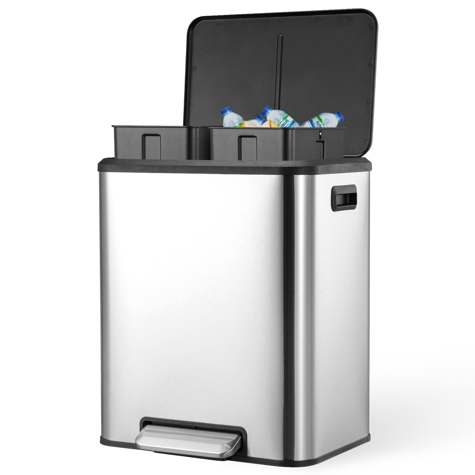 Soonbuy Dual Trash Can, Stainless Steel 2 x 4 Gal , Pedal Recycle