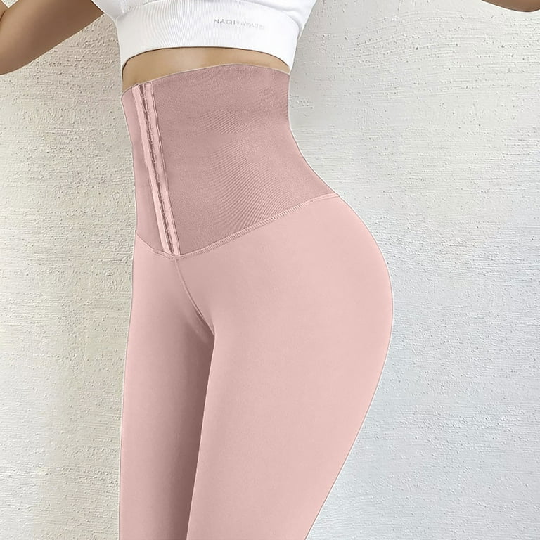 Mrat Pants For Women Stretchy Full Length Yoga Pants Ladies Sport Fitness  Yoga Pants High Waist Body Shaping Breasted Elasticity Pants Workout Pants  Female Pink S 