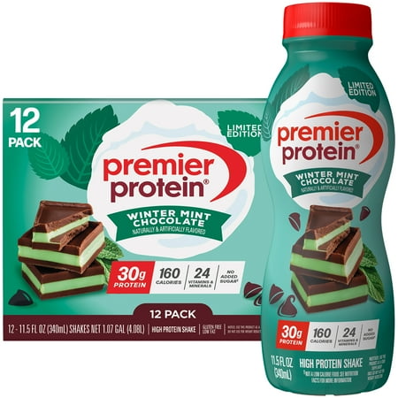 Premier Protein Shake, Winter Mint Chocolate, 30g Protein, Bottles, 12 Ct