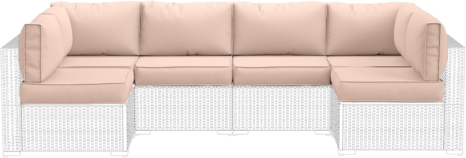 UDPATIO Outdoor Replacement Cushions for Patio Furniture, Water-Resistant Patio Cushions for 6-Seat Sectional Patio Conversation Sets, 14-Piece Outdoor Cushion Slipcovers Patio Sofa Cushions (Beige)
