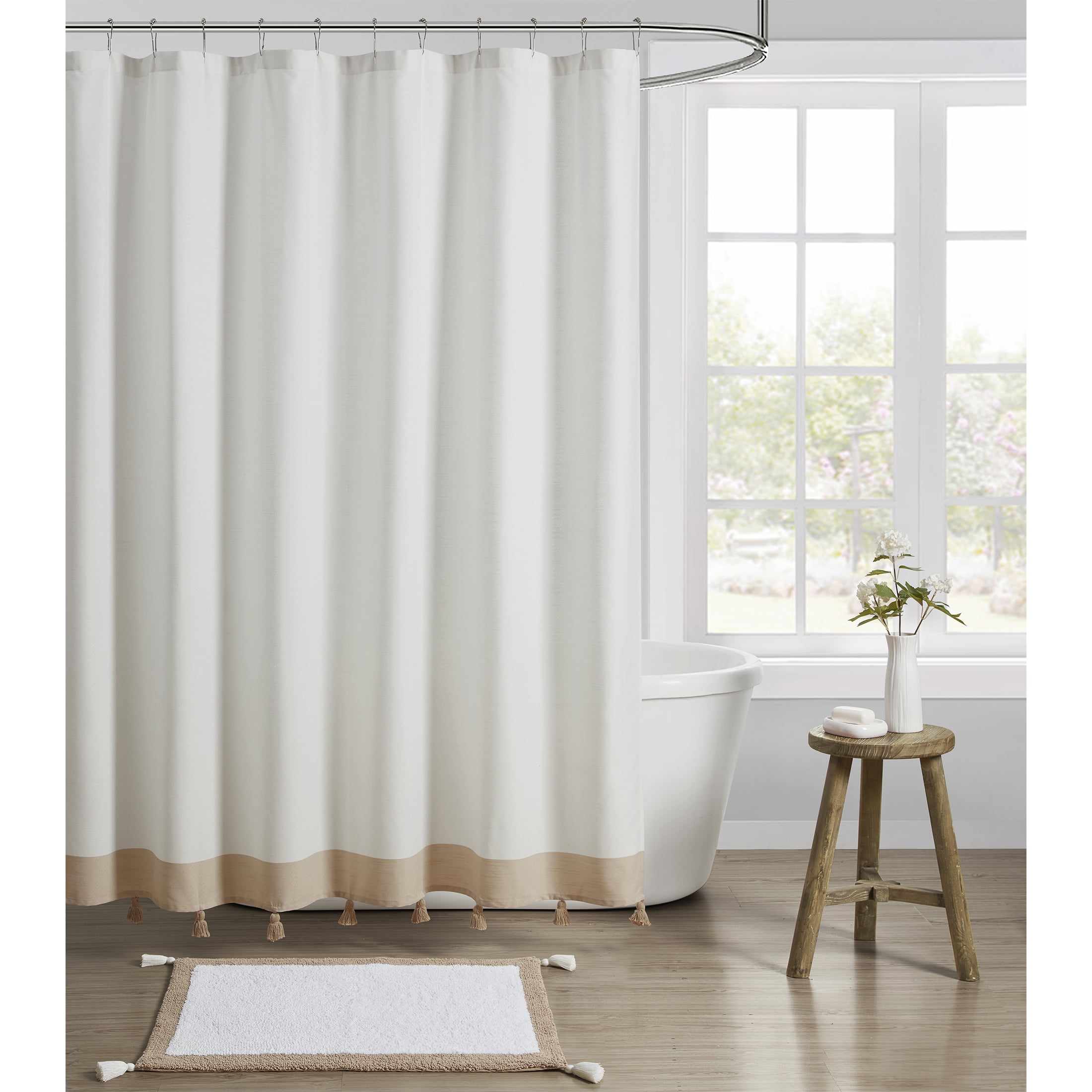 My Texas House Taupe Tassel Fabric Shower Curtain, 72 in x 72 in