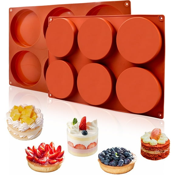 DISEN 2 Pcs Silicone Muffin Top Pans for Baking,Large Silicone Molds for Baking,6-Cavity Round Silicone Baking Mold for Egg Cloud Bread Bun English Muffins Sandwiches Bakeware Mold