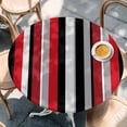 thumbnail image 3 of Red and Round Fitted Table Cover Black Striped Abstract Geometric Vertical Stripes Waterproof Table Cloth with Elastic Edge Wipeable Tablecloth for Picnic Camping Party Fits 55"-60" Diameter, 3 of 8