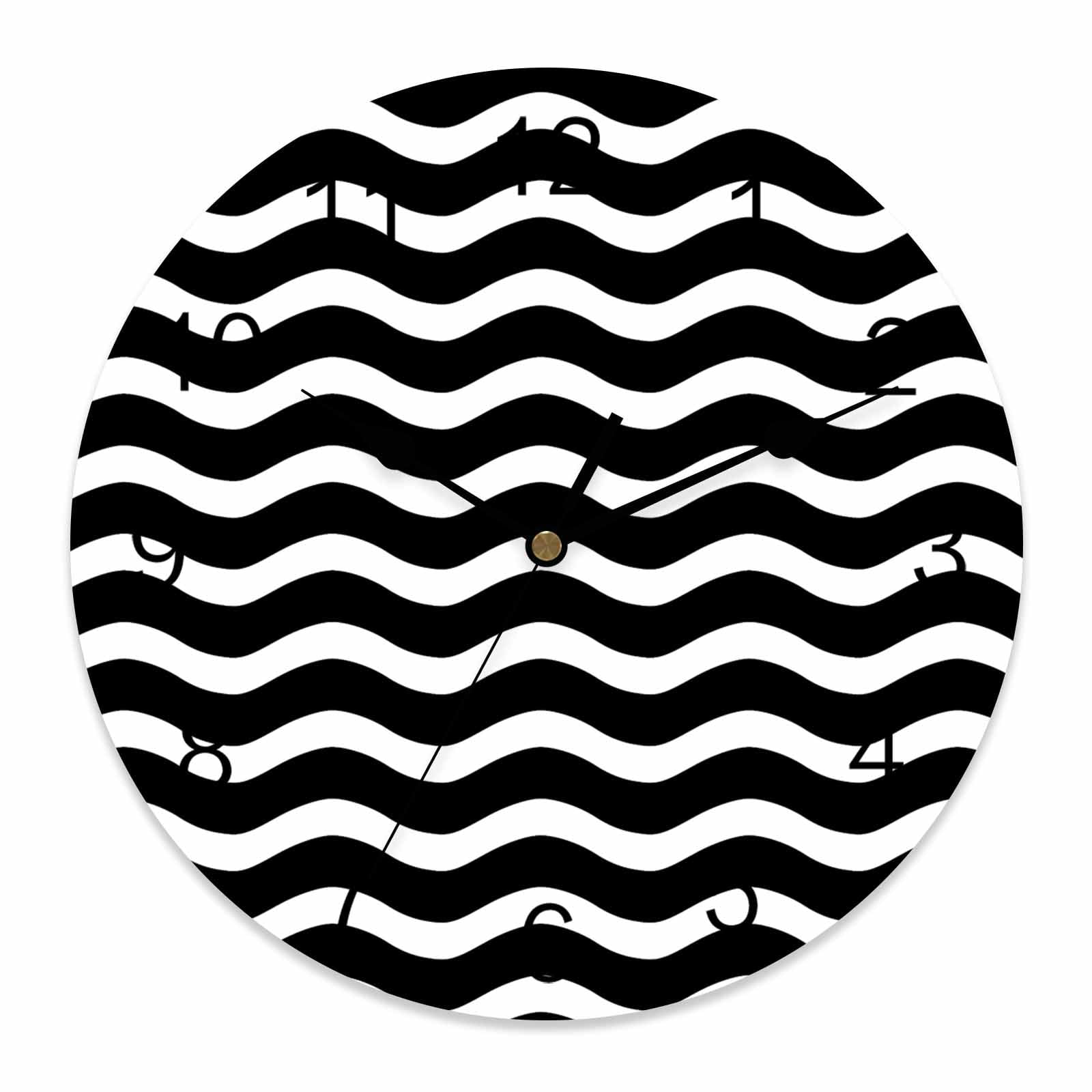 Wall Clock Black Nautical Waves Clocks PVC Silent Non-Ticking Battery Operated Decorative Lines Stripes Round Clock for Home Living Room Kitchen Bedroom Office School Wall Decor 14 Inch