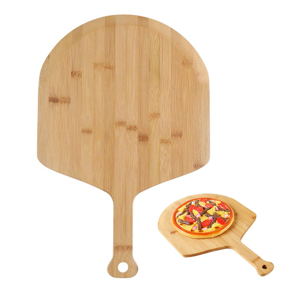Wood Pizza Peel with Handle Bamboo Serving Tray Spatula Paddle Round cutting Board Bread Tray 12 Inch Oval 