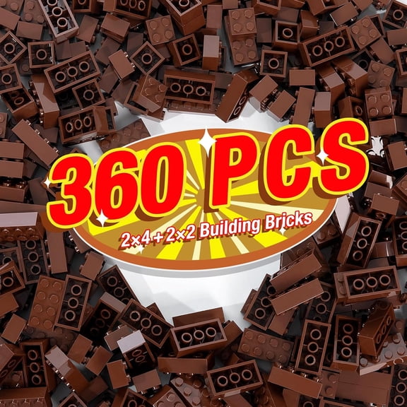 360 Pieces Building Bricks, Classic Basic Flats Parts and Pieces - 2x4 Brick x200 and 2x2 Brick x160, Moc Building Bulks Compatible with All Major Brands, Brown