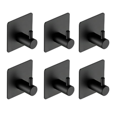 

6pcs Self Adhesive Stainless Steel Easy Install Black Wall Hook Space Saving