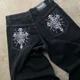thumbnail image 4 of Y2K, pantalones vaqueros rectos con patrón de calavera y bolsillo clásico retro a la moda, pantalones sueltos de mezclilla de pierna ancha lavados góticos americanos de verano, 4 of 5