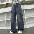 thumbnail image 4 of Spring Winter Baggy Jeans Girls Wide Leg Elastic Waist Multiple Pockets Cargo Pants Trousers Jeans Denim Long Pants For Children 5-14Years, 4 of 9