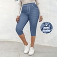 thumbnail image 2 of Women's Mid-Rise Slim Fit Capri Stretch Faux Denim Pants High Waisted Faux Pockets, 2 of 9