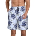 thumbnail image 2 of Uemuo Turtle with Blue Stones Pattern Men's Swim Trunks Hawaiian Beach Bathing Suit Swimsuits Beach Quick-Dry Shorts with Pockets-, 2 of 9