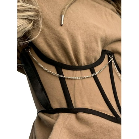 

Women Sexy Corset Push Up Bustier Slim Crop Tops Strapless Chain Perspective Mesh Shapewear Girdle