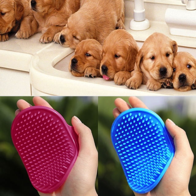 Fiudx Guante de Baño para Perros, Herramienta de Aseo de Goma para Depilación, Masaje y Brillo Del Pelaje, para Zurdos o Diestros, Disponible En Rosa y Azul, Fácil de Limpiar, Tamaño 23 X 12 Cm.