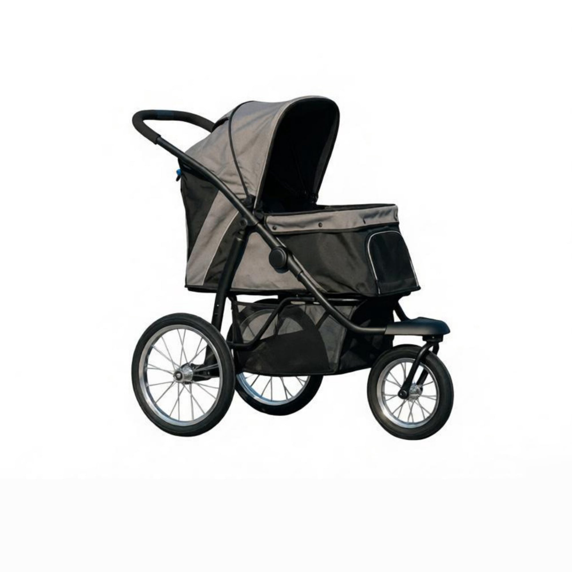 3-Wheel Pet Stroller for Small & Medium Dogs, Adjustable Canopy, Safety Tether, Storage Basket, Gray