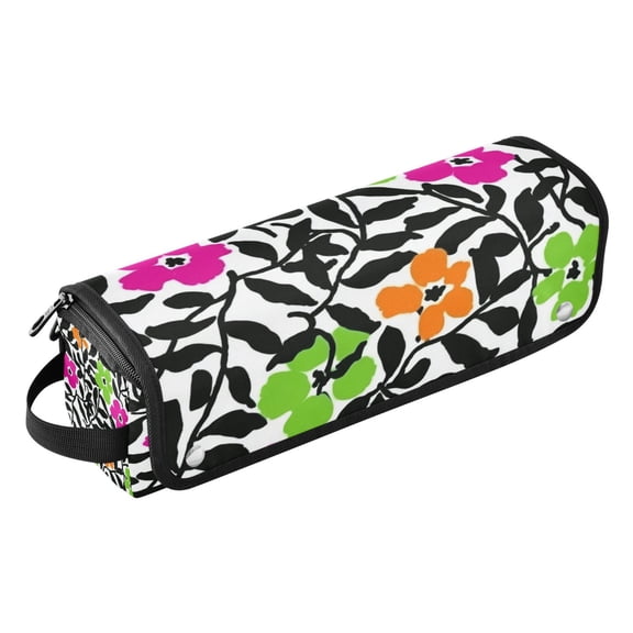 Hair Tools Storage with Heat Resistant Mat- Black and White Pattern Printed Curling Iron Travel Bag/Flat Iron Case for Women