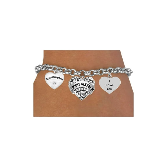Grandmother With Austrian Crystal On The Heart, Austrian Crystal Sweet Sixteen, I Love You Heart Charms.Great Gift, Adjustable Bracelet, Will fit Everyone, No Nickel, Lead, r Cadmium In The Metal©2023