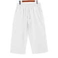 thumbnail image 3 of Petite Capris Pants for Women Cotton Linen Casual Summer Straight Wide Leg Loose Pull on Below Knee Drawstring Elastic Waist Cropped Trouser White S, 3 of 5