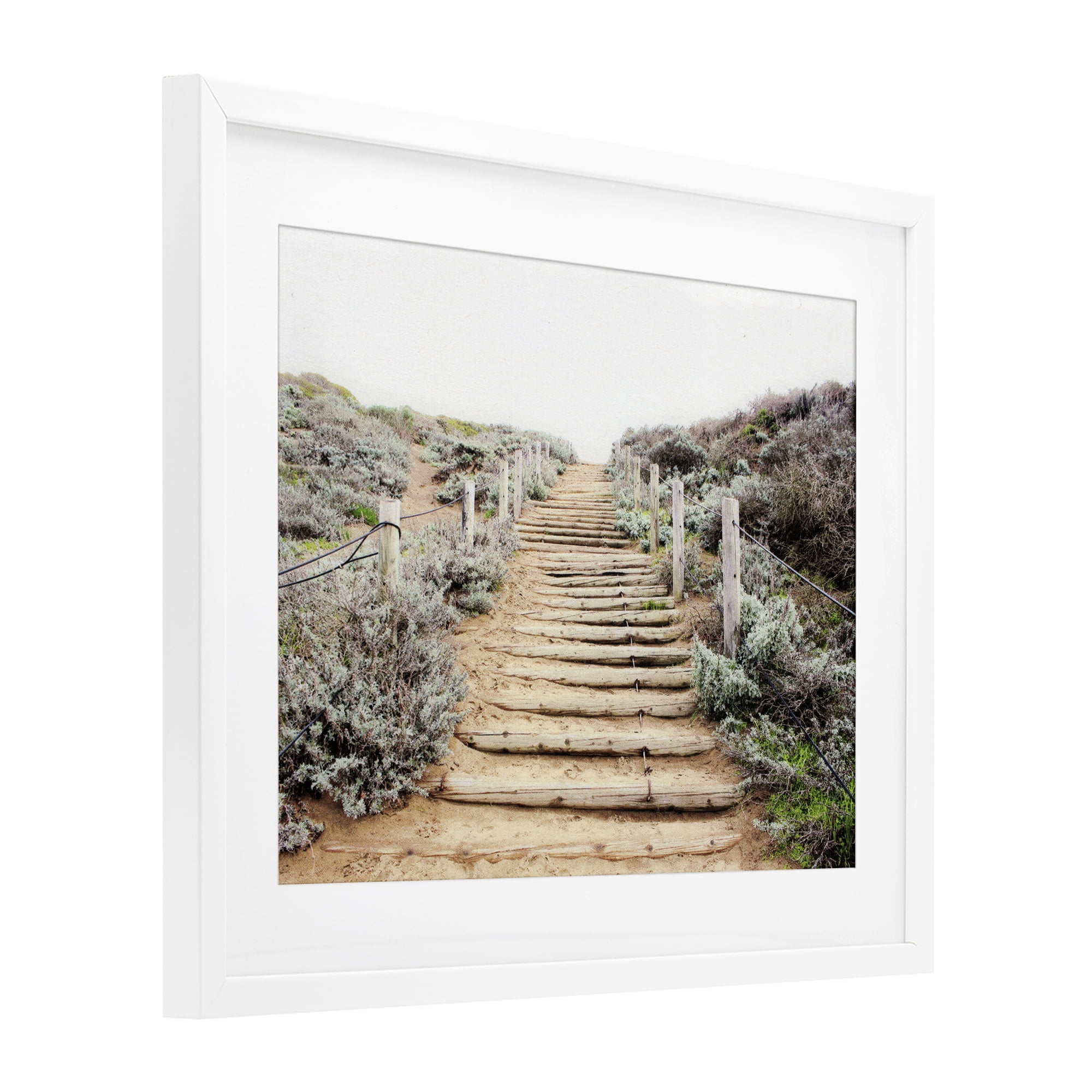 Wooden Stairway to Heaven White Framed Print Under Glass, design by Leah Noel Art