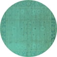 thumbnail image 1 of Ahgly Company Machine Washable Indoor Round Oriental Turquoise Blue Traditional Area Rugs, 7' Round, 1 of 4