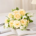thumbnail image 2 of QianGlow 5-Branch Artificial Silk Rose, Fake Cake Flowers for Wedding Bouquets, Centerpieces, Baby Shower, Home Decor,Champagne, 2 of 4