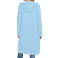 thumbnail image 3 of IROINNID Trench Coat for Women Casual Zip Up Hooded Long Coat Solid Loose Versatile Coat with Pocket,Sky Blue, 3 of 5
