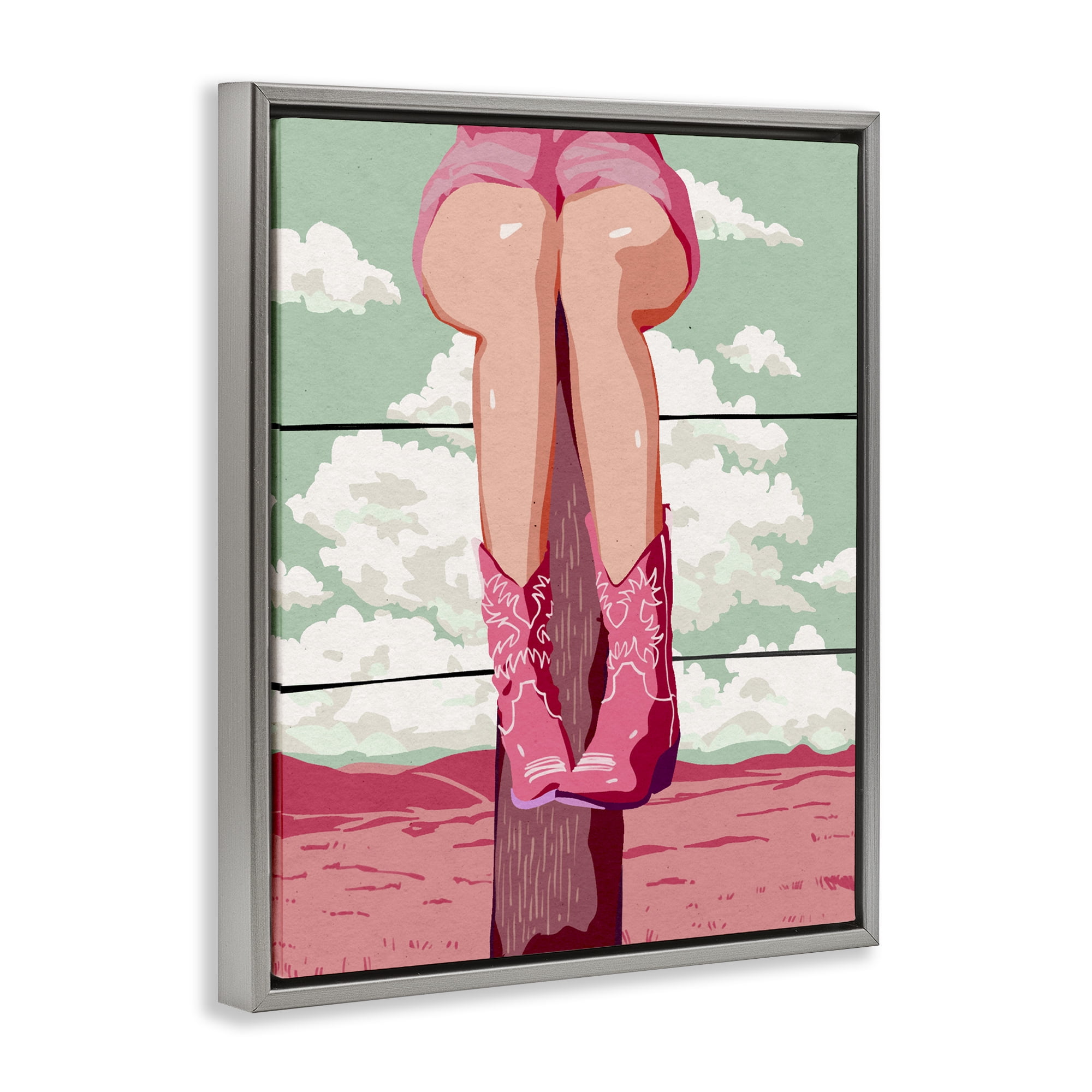 Stupell Industries Cowgirl on Fence Post Gray Framed Floater Canvas Wall Art, design by Ziwei Li