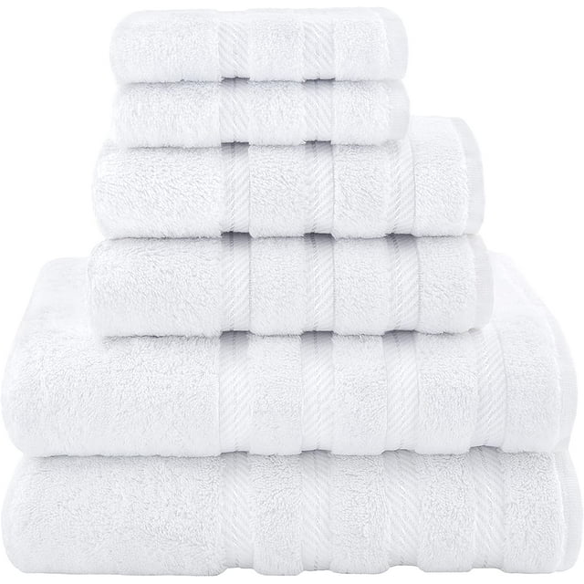 Soft Linen, 6 Piece Towel Set, 2 Bath Towels 2 Hand Towels 2 Washcloths, Super Soft and Absorbent, 100% Turkish Cotton Towels for Bathroom and Kitchen Shower Towel, Bright White By TORUBIA
