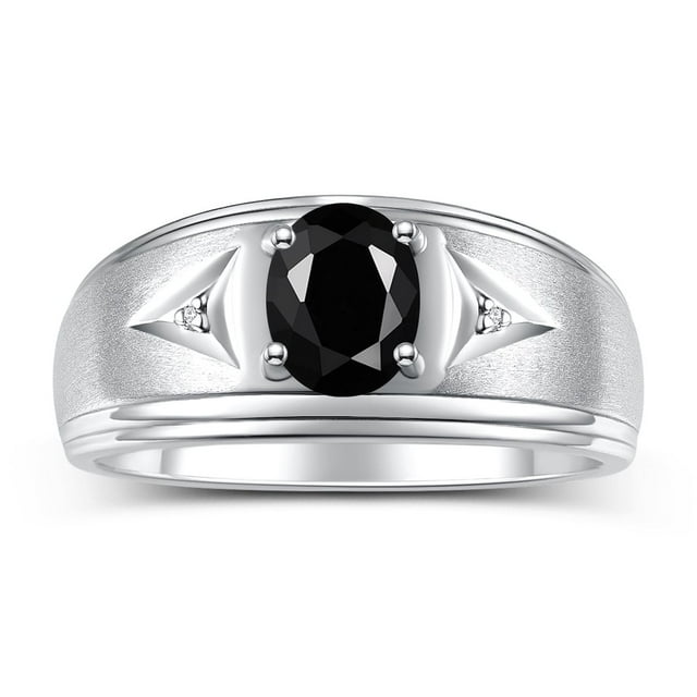RYLOS Men's Rings 14K White Gold Classic 8X6MM Oval Gemstone & Diamond Designer Ring Onyx October Birthstone Rings For Man Gold Rings Size 10