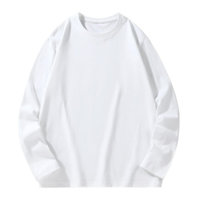 Qtocio Men's Tops,Solid Color Crew Neck Long Sleeve Shirt Casual Soft Comfortable Basic Everyday Wear Tee for Men
