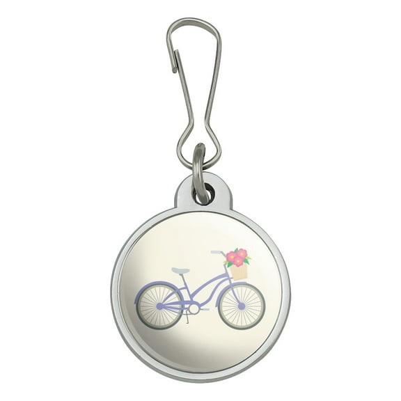 Purple Bicycle Bike with Basket of Flowers Jacket Handbag Purse Luggage Backpack Zipper Pull Charm