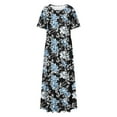 thumbnail image 3 of JSheng Ladies Printing Long Dress with Pocket Summer Short Sleeve Round Neck Solid Color Casual Flowy Dress, 3 of 4