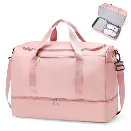 SYCNB Large Travel Duffel Bag Weekender Overnight Bag for Women Gym Tote Bag with Shoe Compartment Carry-On Weekend Bag for Women with Wet Pocket for Travel Business Pink