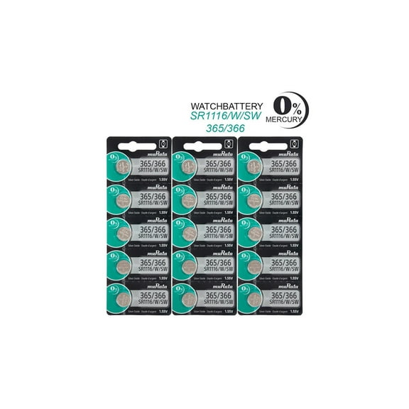 15PC Murata 365 366 SR1116W Silver Oxide Watch Battery