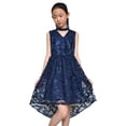 thumbnail image 3 of Girls Dress Navy Blue Lace Halter Hi-low Dress Dancing Party 10 Years, 3 of 8