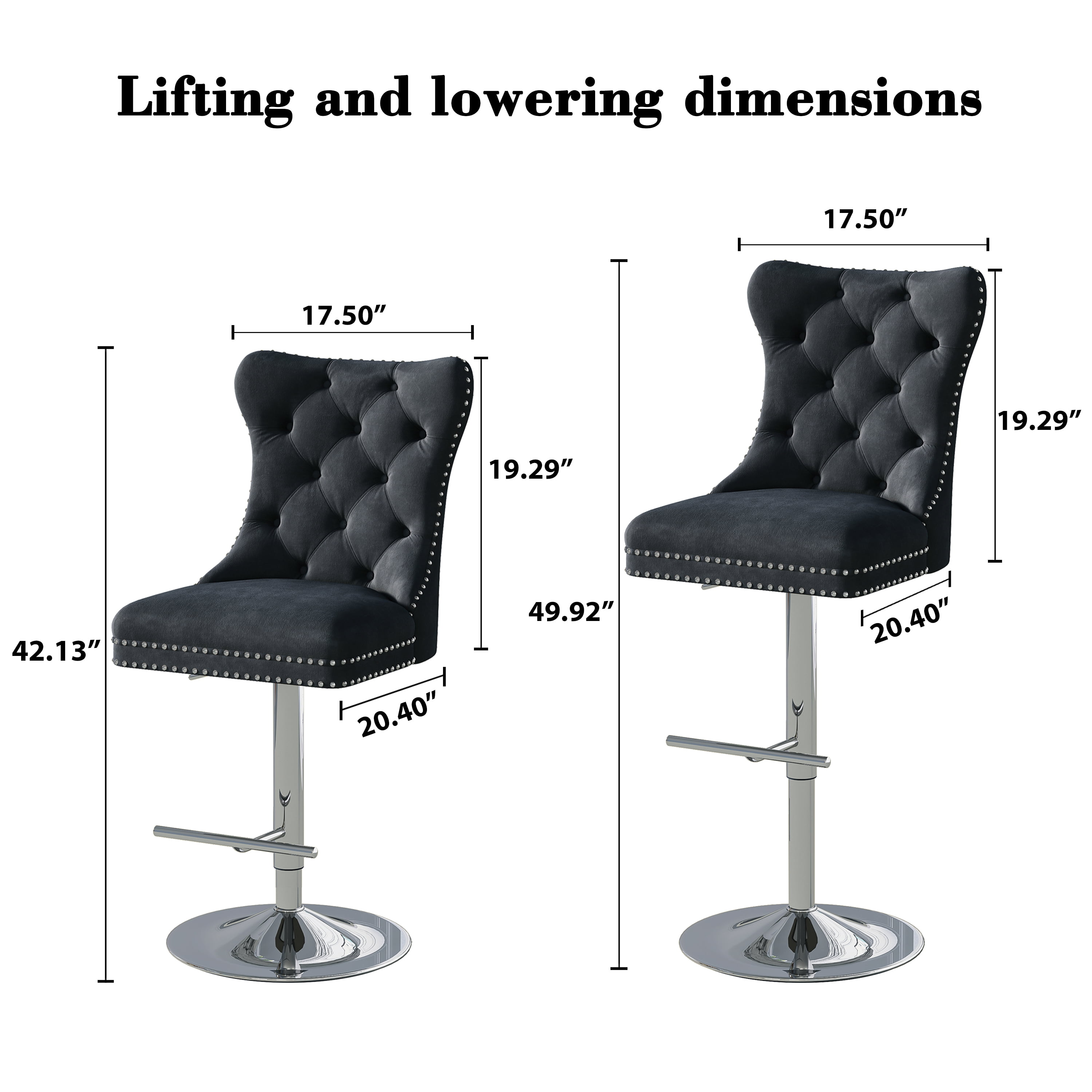 Modern Velvet Bar Stools Set of 4 Adjustable Swivel Counter Height Chairs with Upholstered Back and Nailhead Trim for Home Pub Kitchen Island