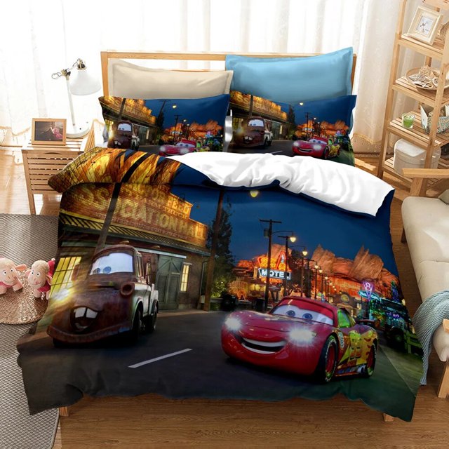 Juego de ropa de cama de dibujos animados para niños, figuras de Anime Mcqueen de Disney, funda nórdica doble, juegos de edredón, Sábana, colchas para bebés y niñas