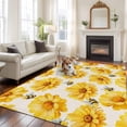 thumbnail image 2 of Golden Chrysanthemum Area Rugs 8'x10', Washable Small Throw Rugs for Living Room Patio, Farmhouse Bees Floral Burlap Indoor Outdoor Rug Non-Slip Low Pile Carpet Runner Reversible Floor Mats, 2 of 8