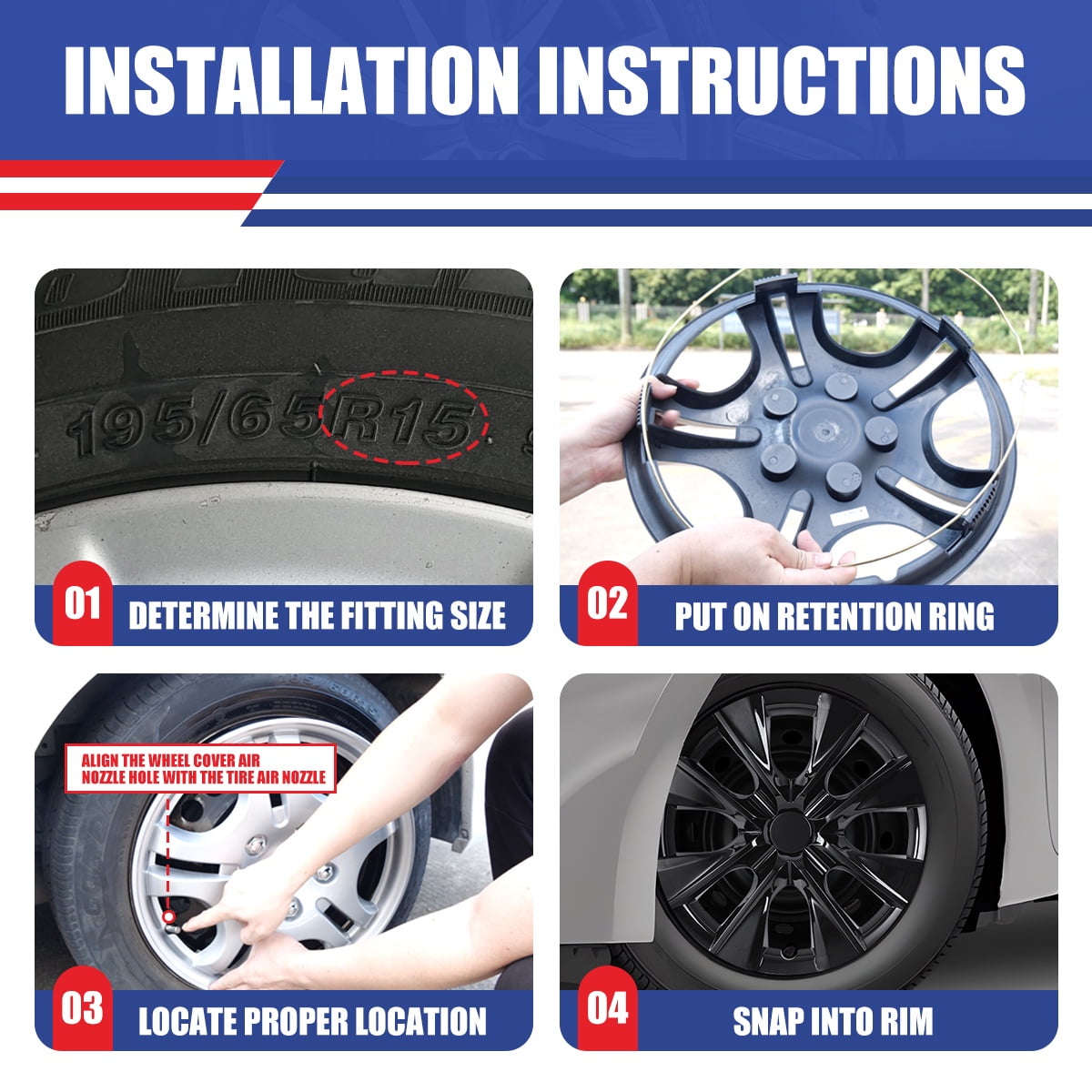 15" Set Of 4 Hubcaps Wheel Rims Cover for 2009-2019 TOYOTA COROLLA Compatible With Steel Wheels Snap On Installation(15-Inch,BLACK LACQUER)